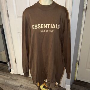 Fear of God Essentials Brown Distressed Long Sleeve Tee Shirt Dress